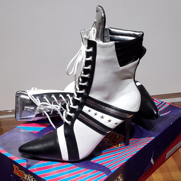 Funtasma Shoes - Sporty black & white stiletto heeled boots